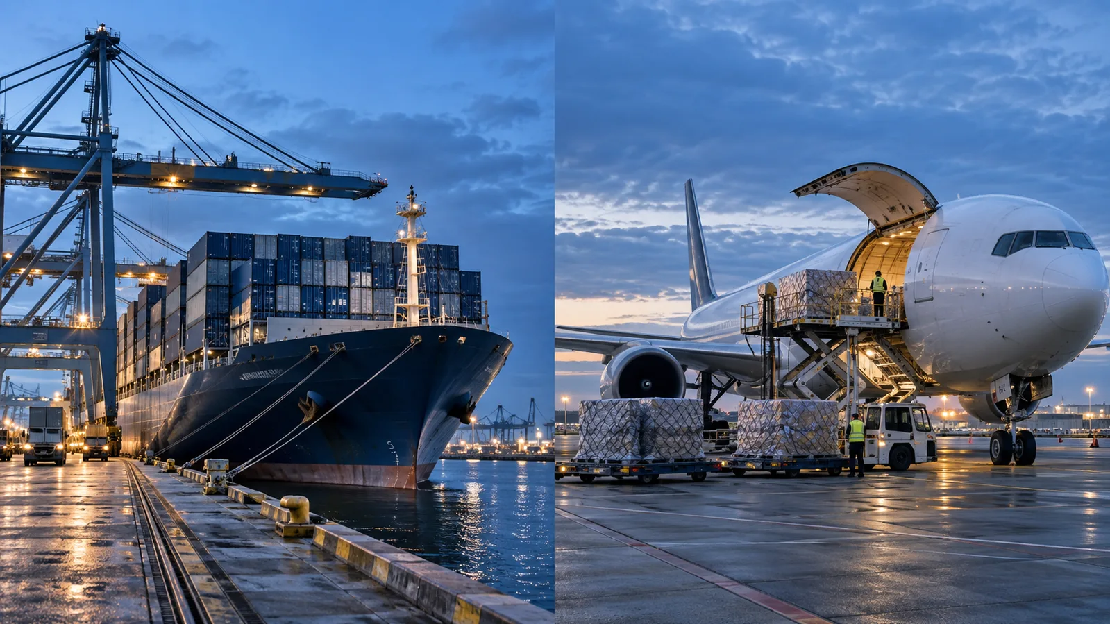 Representative comparison of container shipping and air cargo operations.